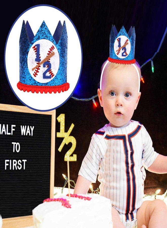 Cheerupp 1/2 Baseball Birthday Hat for Girls and Boys, Baseball Half Birthday Glitter Hat Crown for Sports Themed Six Months Half Party Decorations Supplies - Image 3